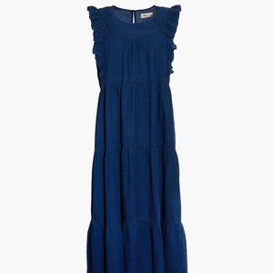 Madewell Indigo Ruffled-Bodice Tiered Midi Dress